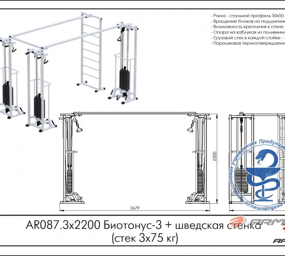 Биотонус-3 плюс шведская стенка (стек 3 х 75 кг) AR087.3 х 2200 фото 2