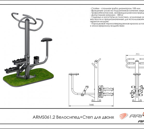 Уличный тренажер Велосипед + Степ для двоих ARMS061.2 фото 2